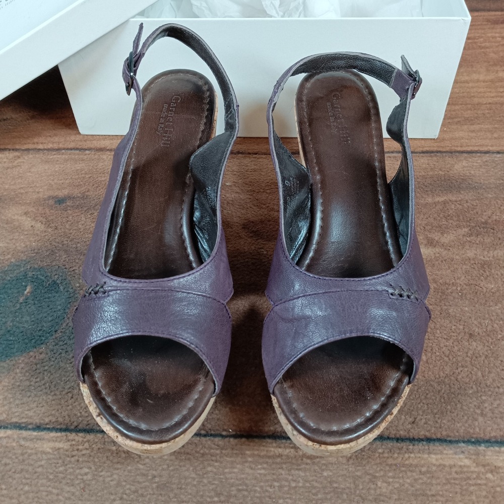 Garnet Hill Plum Leather Slingback Wedge Sandals Size 9